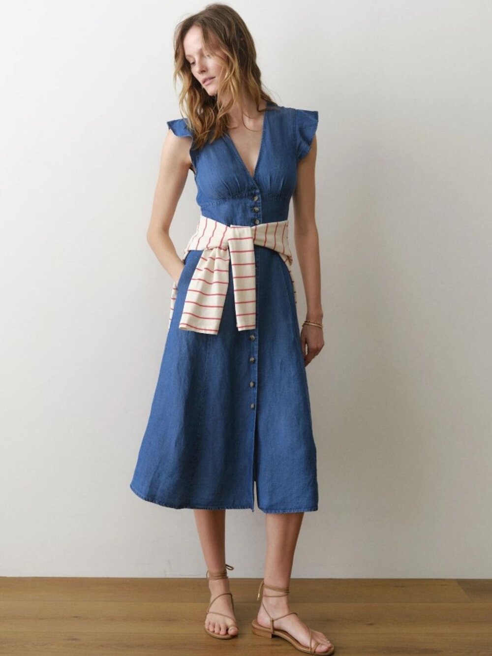 Marine Layer Camila Midi Dress Denim Medium Wash Size XS Boho Cottagecore